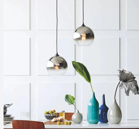 Loft Modern Pendant Light Gradient Silver Gold Glass Lamp E27 Nordic Hanging Kitchen Fixture