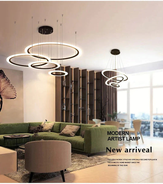 Black Cricle Modern Led Pendant Light Surface Mounted Hanging Lamp Dining Room Living Luminaire