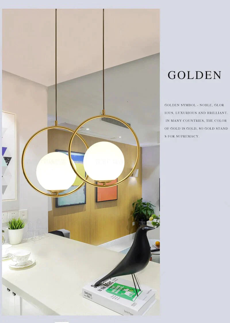 Simple Circled Iron Glass Pendant Light Led E27 Loft Modern Hanging Lamp With 2 Colors For Parlor