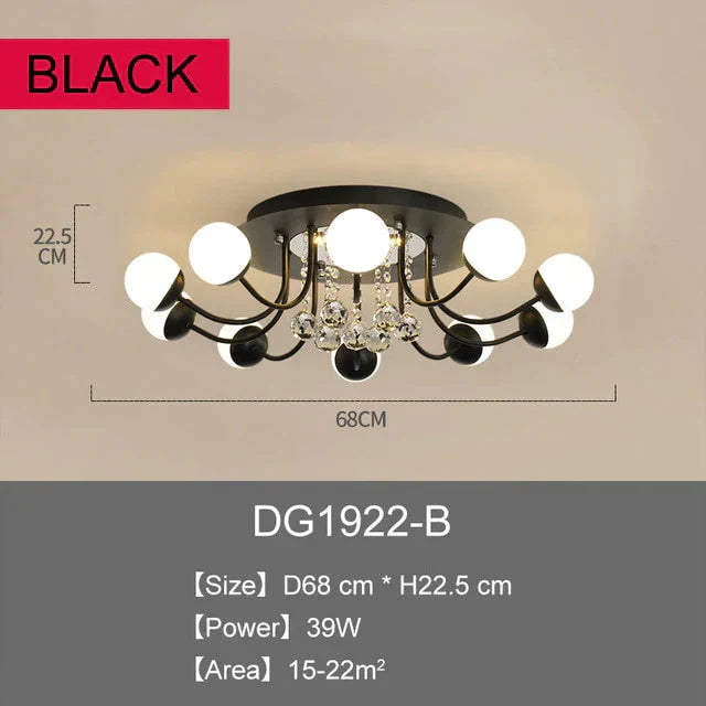 Modern Led Crystal Pendant Lights Art Ball Black/White Lighting For Living Room Bedroom Dining