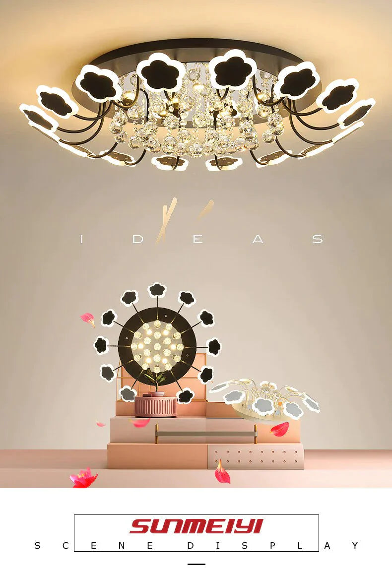 Modern Crystal Pendant Lights White Flower Creative Led Lamp For Living Room Bedroom Kitchen
