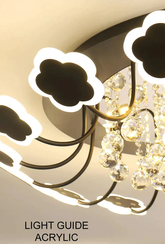 Modern Crystal Pendant Lights White Flower Creative Led Lamp For Living Room Bedroom Kitchen