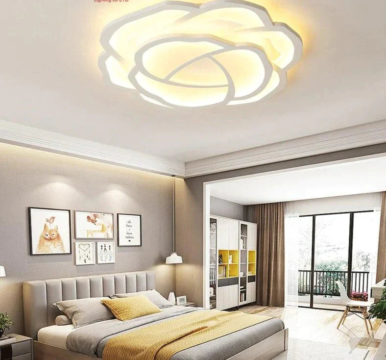 White Rose Led Ceiling Lights For Living Room Bedroom Dining Dimmable Kitchen Lamp Modern Creative