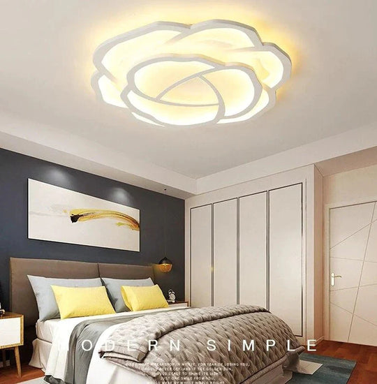 White Rose Led Ceiling Lights For Living Room Bedroom Dining Dimmable Kitchen Lamp Modern Creative