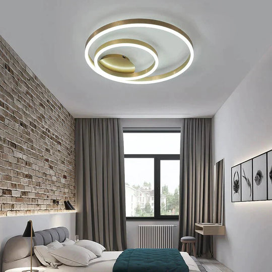 Golden Round Iron Led Ceiling Lights For Living Room Bedroom Indoor Home Lustre Lighting Fixtures