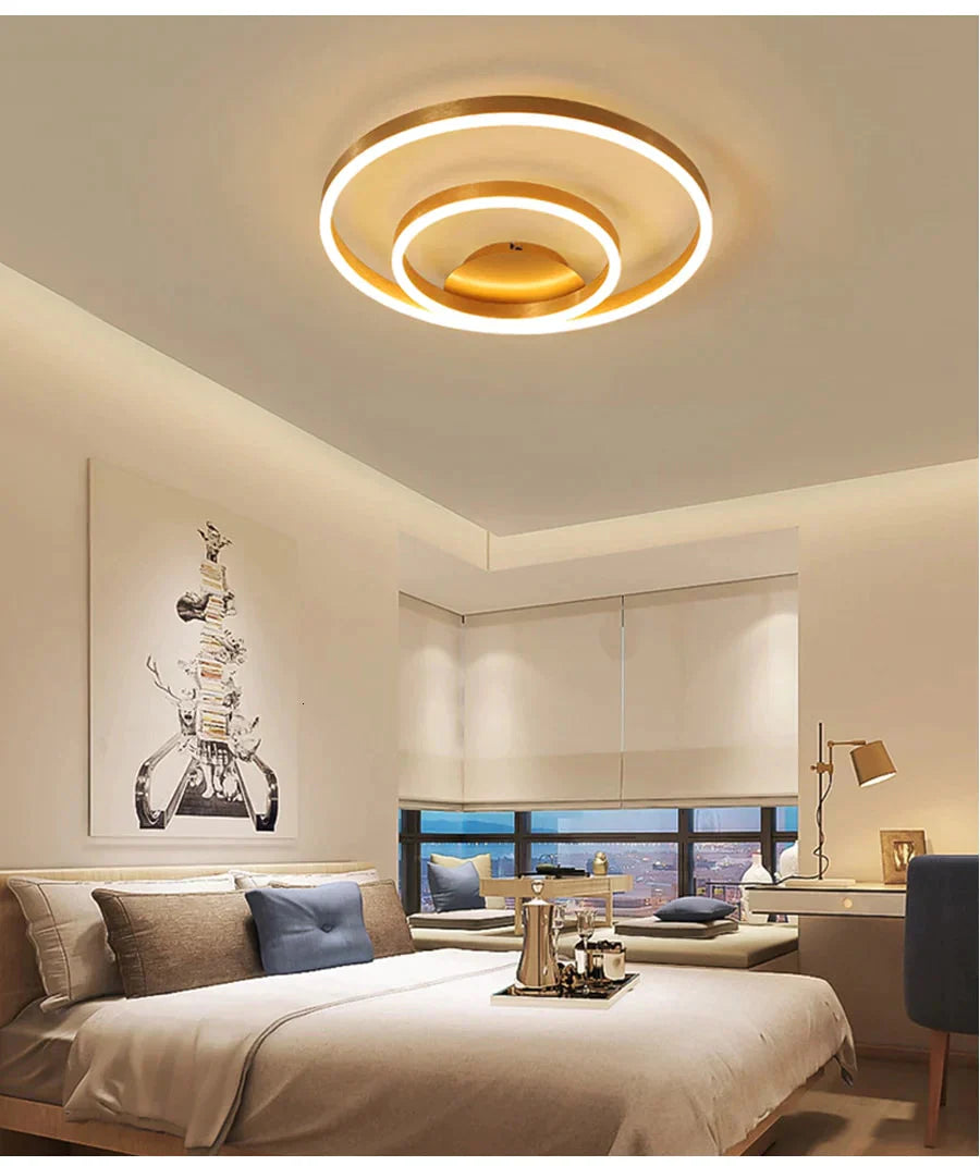 Golden Round Iron Led Ceiling Lights For Living Room Bedroom Indoor Home Lustre Lighting Fixtures