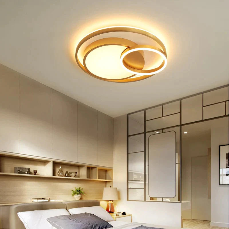 Modern Golden Round Led Ceiling Lamps Living Room Bedroom Dimmable Remote Control Acrylic Light