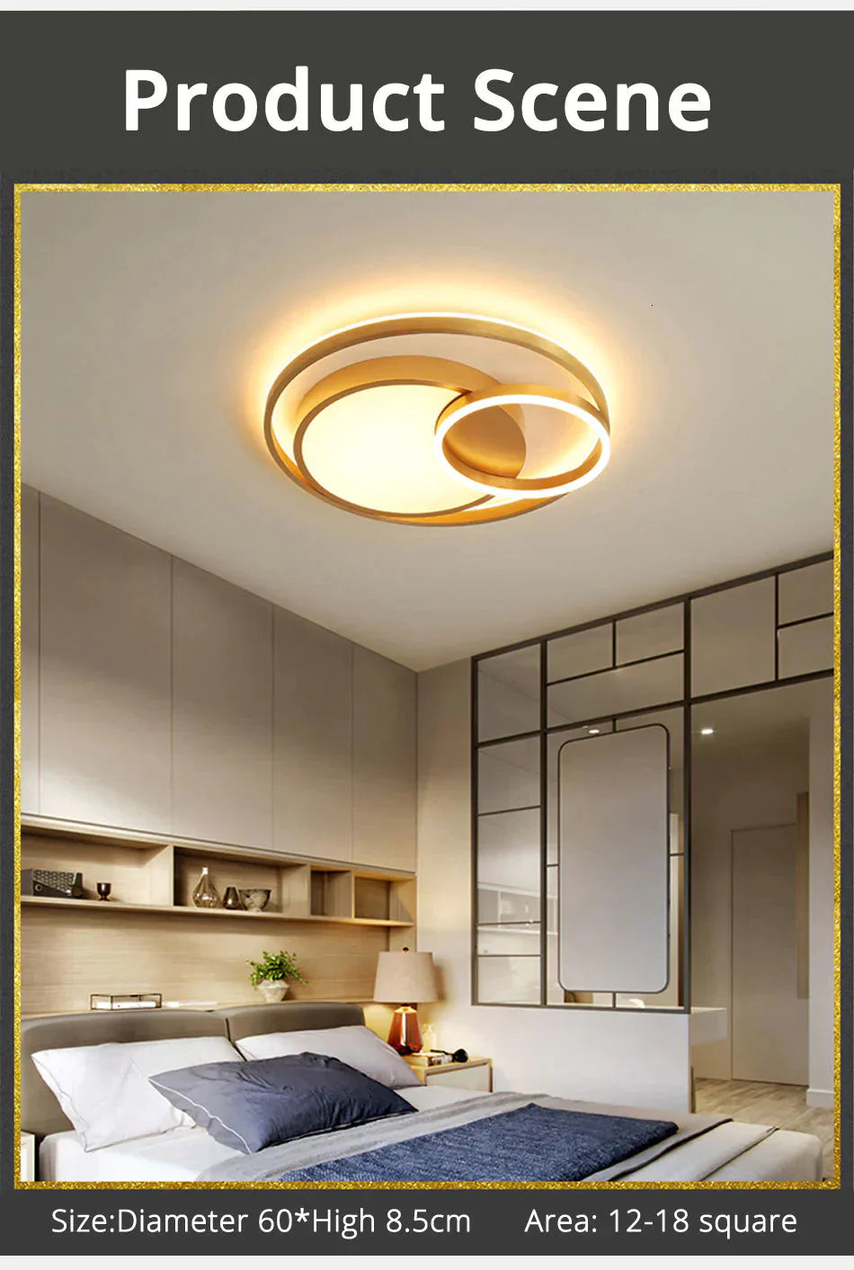 Modern Golden Round Led Ceiling Lamps Living Room Bedroom Dimmable Remote Control Acrylic Light