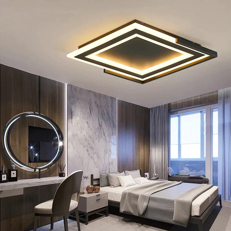 New Square Led Chandelier Diameter400/520Mm Black/White Finish Modern Chandeliers For Living Room