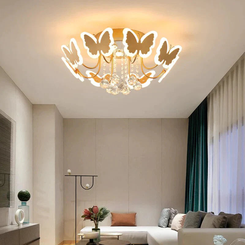 New Gold Coffee Color Design Led Pendant Lights For Bedroom Acrylic Flower Iron Body Modern Remote