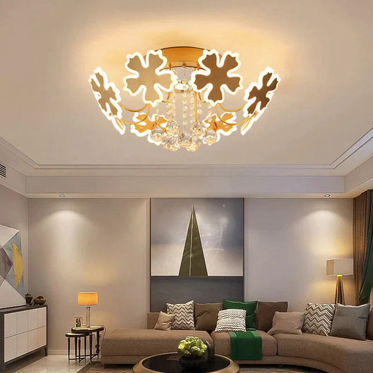 New Gold Coffee Color Design Led Pendant Lights For Bedroom Acrylic Flower Iron Body Modern Remote