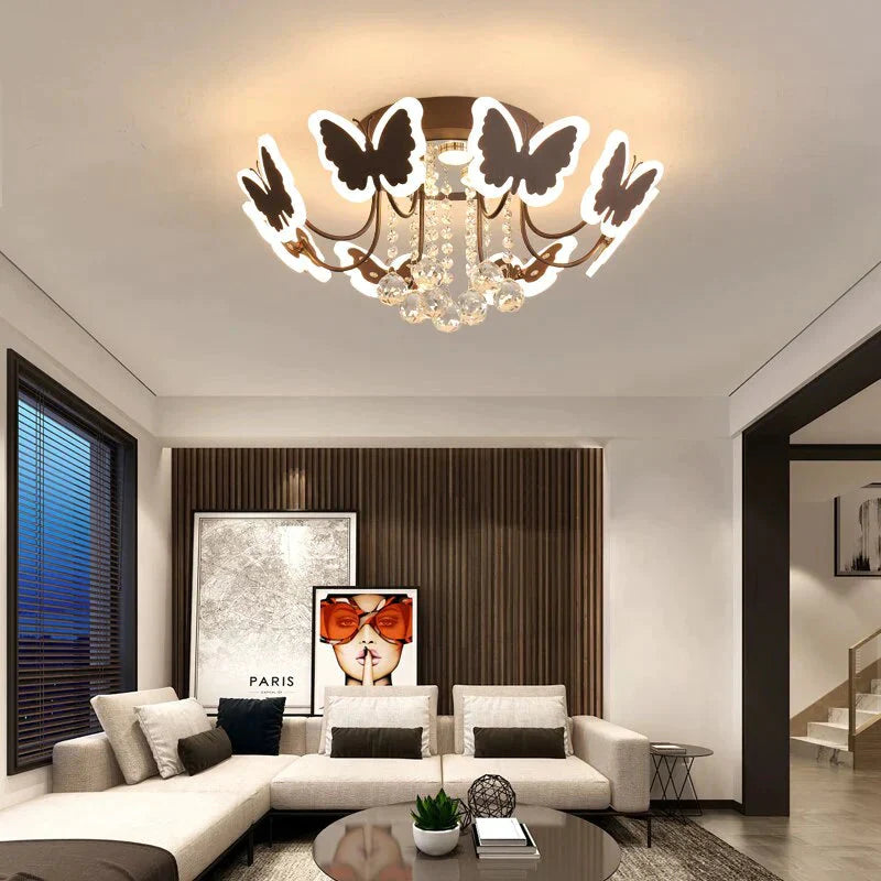 New Gold Coffee Color Design Led Pendant Lights For Bedroom Acrylic Flower Iron Body Modern Remote