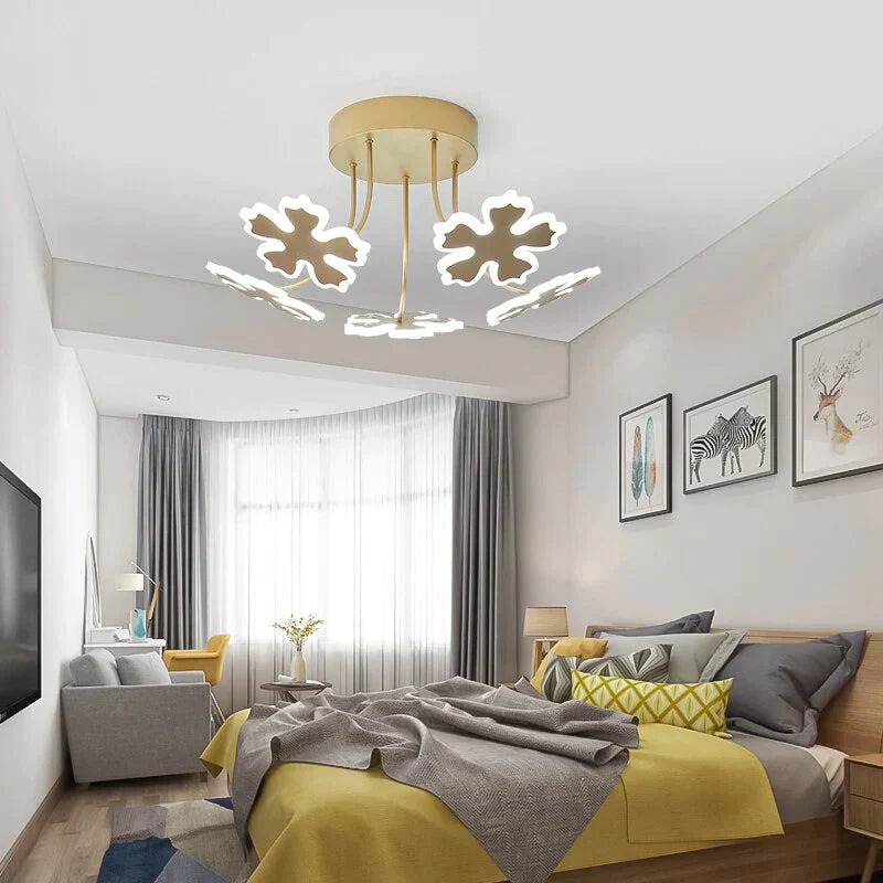 New Gold Coffee Color Design Led Pendant Lights For Bedroom Acrylic Flower Iron Body Modern Remote