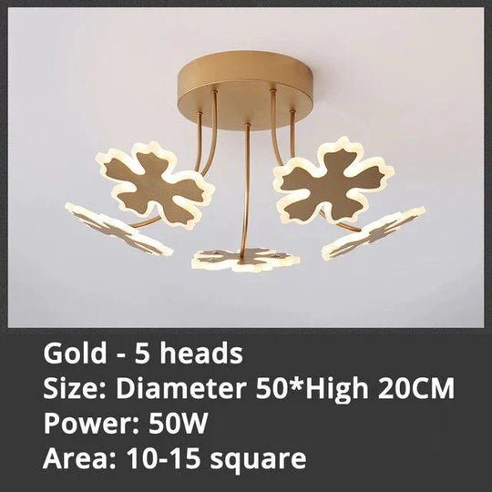 New Gold Coffee Color Design Led Pendant Lights For Bedroom Acrylic Flower Iron Body Modern Remote