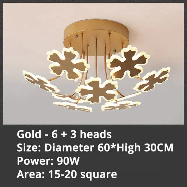 New Gold Coffee Color Design Led Pendant Lights For Bedroom Acrylic Flower Iron Body Modern Remote