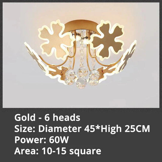 New Gold Coffee Color Design Led Pendant Lights For Bedroom Acrylic Flower Iron Body Modern Remote