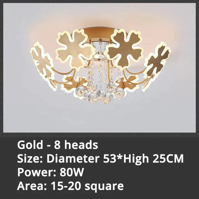 New Gold Coffee Color Design Led Pendant Lights For Bedroom Acrylic Flower Iron Body Modern Remote