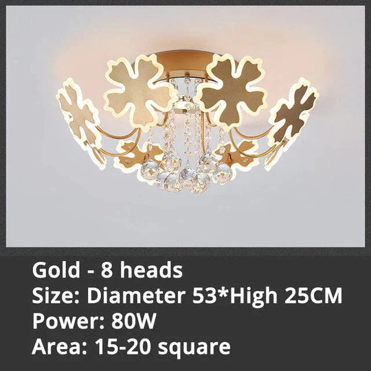 New Gold Coffee Color Design Led Pendant Lights For Bedroom Acrylic Flower Iron Body Modern Remote