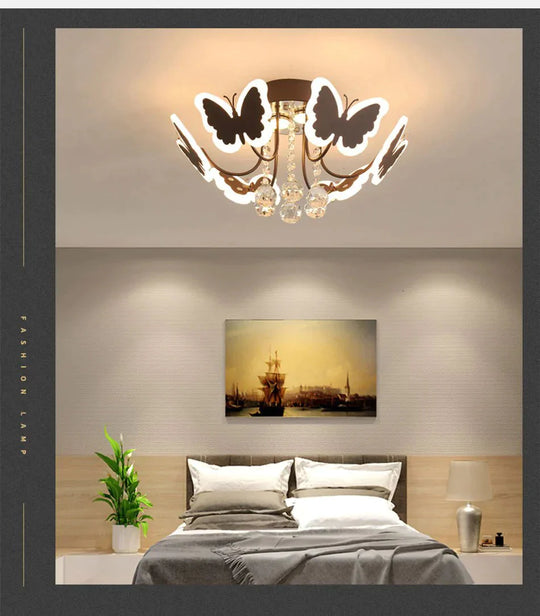 New Gold Coffee Color Design Led Pendant Lights For Bedroom Acrylic Flower Iron Body Modern Remote