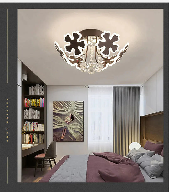 New Gold Coffee Color Design Led Pendant Lights For Bedroom Acrylic Flower Iron Body Modern Remote