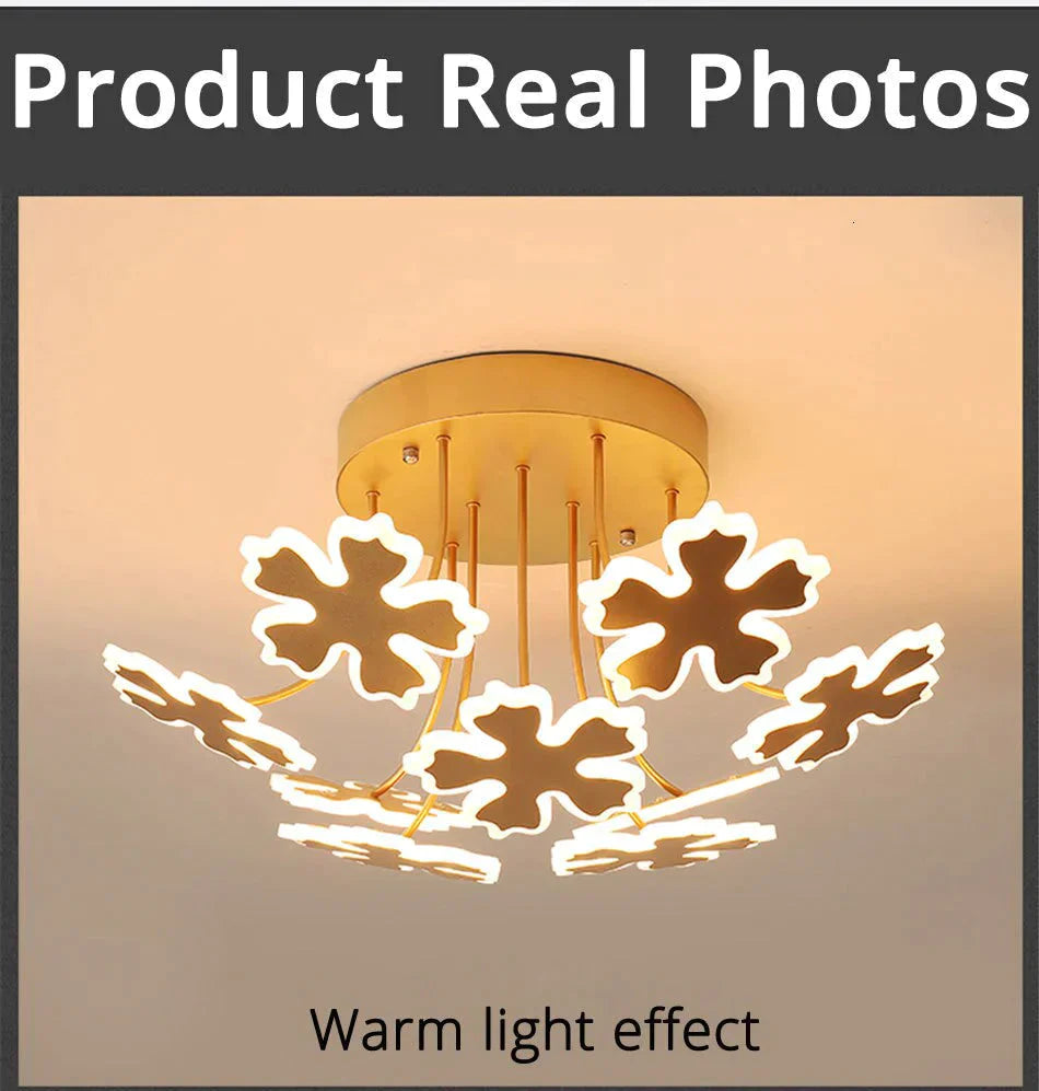 New Gold Coffee Color Design Led Pendant Lights For Bedroom Acrylic Flower Iron Body Modern Remote