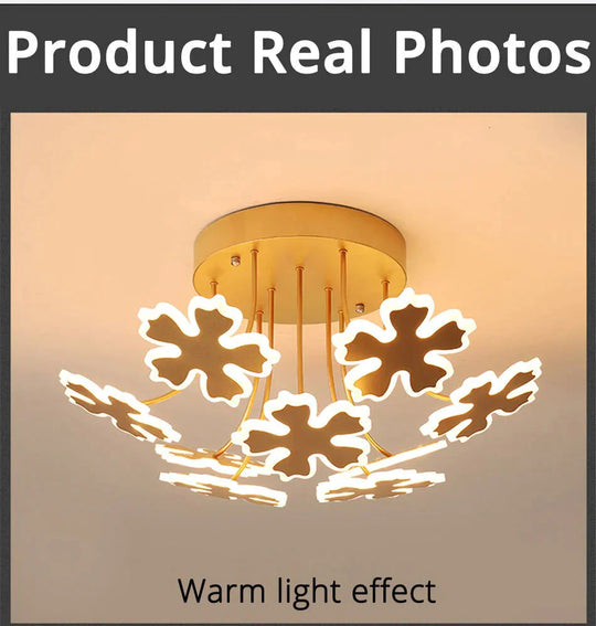 New Gold Coffee Color Design Led Pendant Lights For Bedroom Acrylic Flower Iron Body Modern Remote