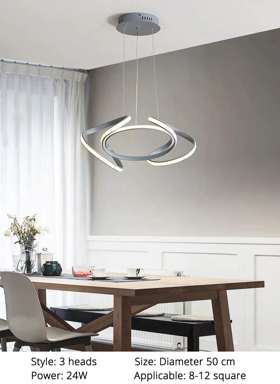Gray Painted Led Pendant Light For Living Room Bedroom Dimmable With Remote Control Lighting