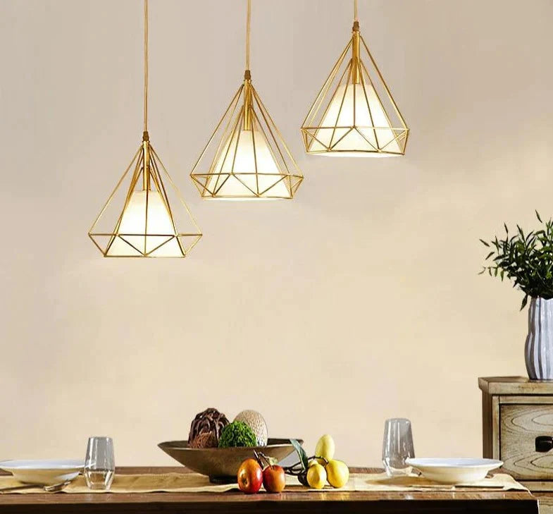 Gold Color Pendant Lights Triangle Shape Nordic Style 1Head/3Heads Hanging Lamp Simple Metal