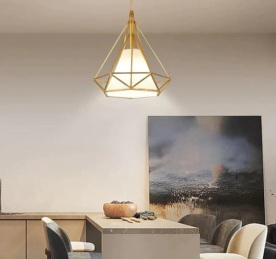 Gold Color Pendant Lights Triangle Shape Nordic Style 1Head/3Heads Hanging Lamp Simple Metal