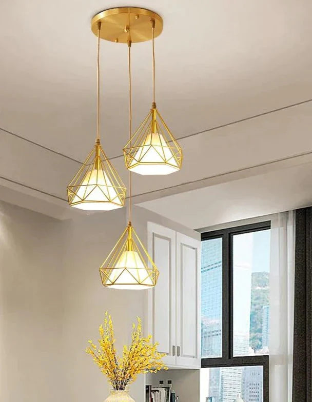 Gold Color Pendant Lights Triangle Shape Nordic Style 1Head/3Heads Hanging Lamp Simple Metal