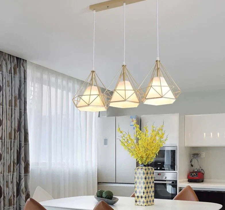 Gold Color Pendant Lights Triangle Shape Nordic Style 1Head/3Heads Hanging Lamp Simple Metal