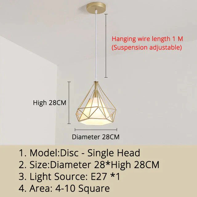 Gold Color Pendant Lights Triangle Shape Nordic Style 1Head/3Heads Hanging Lamp Simple Metal