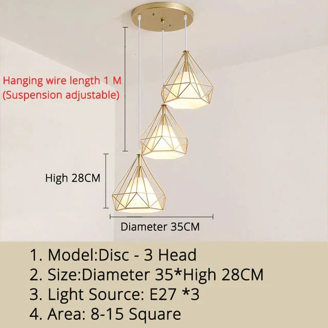 Gold Color Pendant Lights Triangle Shape Nordic Style 1Head/3Heads Hanging Lamp Simple Metal