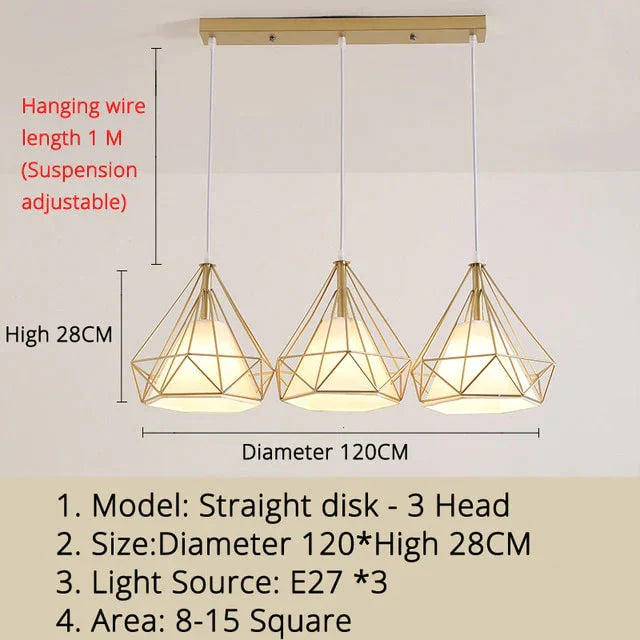 Gold Color Pendant Lights Triangle Shape Nordic Style 1Head/3Heads Hanging Lamp Simple Metal