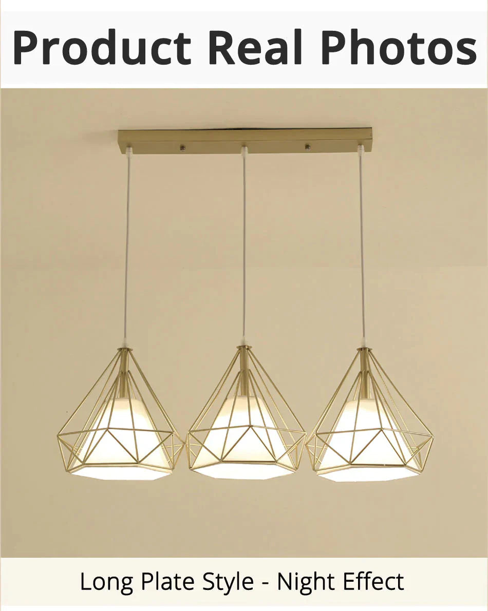 Gold Color Pendant Lights Triangle Shape Nordic Style 1Head/3Heads Hanging Lamp Simple Metal