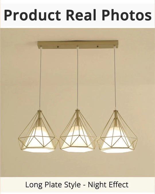 Gold Color Pendant Lights Triangle Shape Nordic Style 1Head/3Heads Hanging Lamp Simple Metal