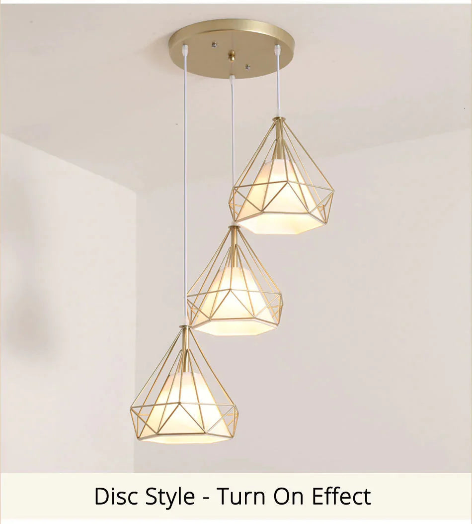 Gold Color Pendant Lights Triangle Shape Nordic Style 1Head/3Heads Hanging Lamp Simple Metal