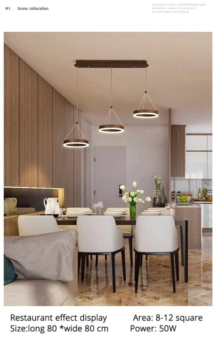 Coffee Led Pendant Light Kitchen Dinning Room Backside Lighting 3 Heads Round Acrylic Lamp Lustres