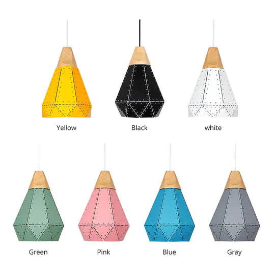 Pendant Light Modern E27 Macron Color Lamp Wood Iron Lampshade Cable 1.2M For Bedroom