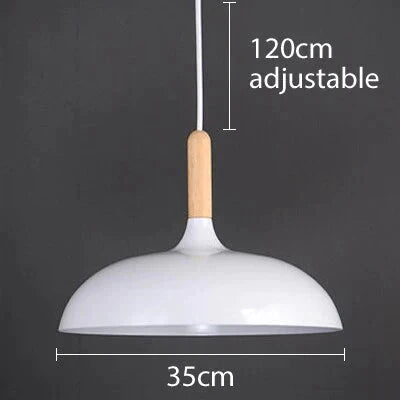 Pendant Light 35Cm Diameter Matte Aluminum Lampshade 10Cm Iron Base Solid Wood Accessories 1.2 M