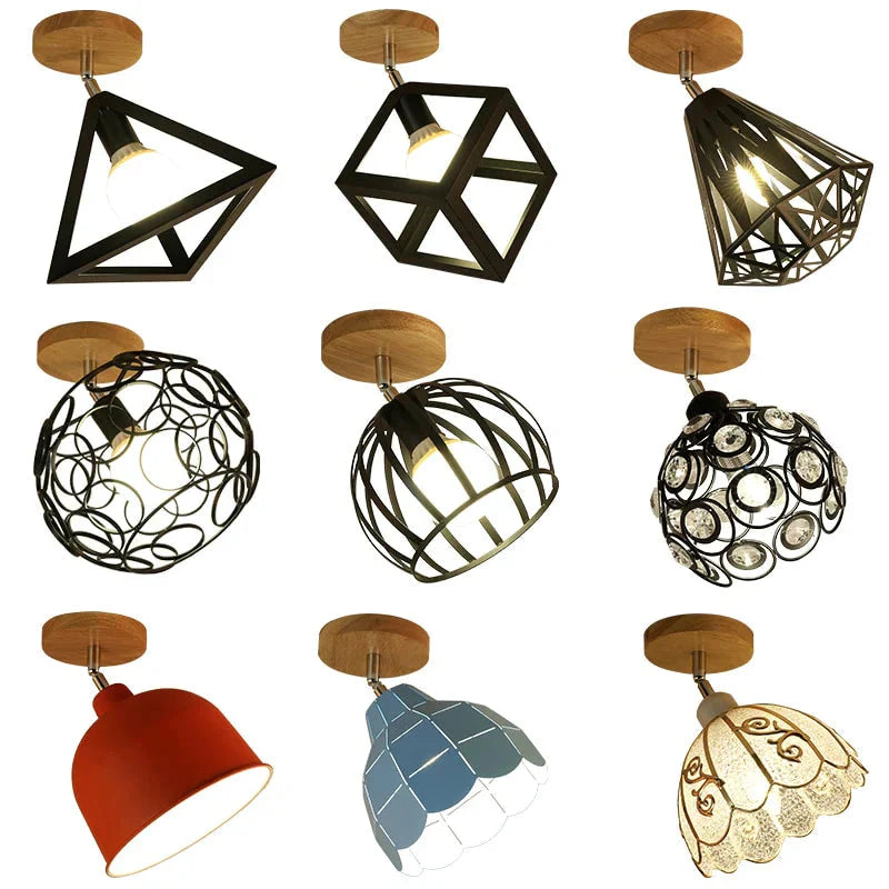 E27 Iron 5W Ceiling Lamp Shade Light Covers And Shades Triangle Metal Lampshades 180 Degree Turn