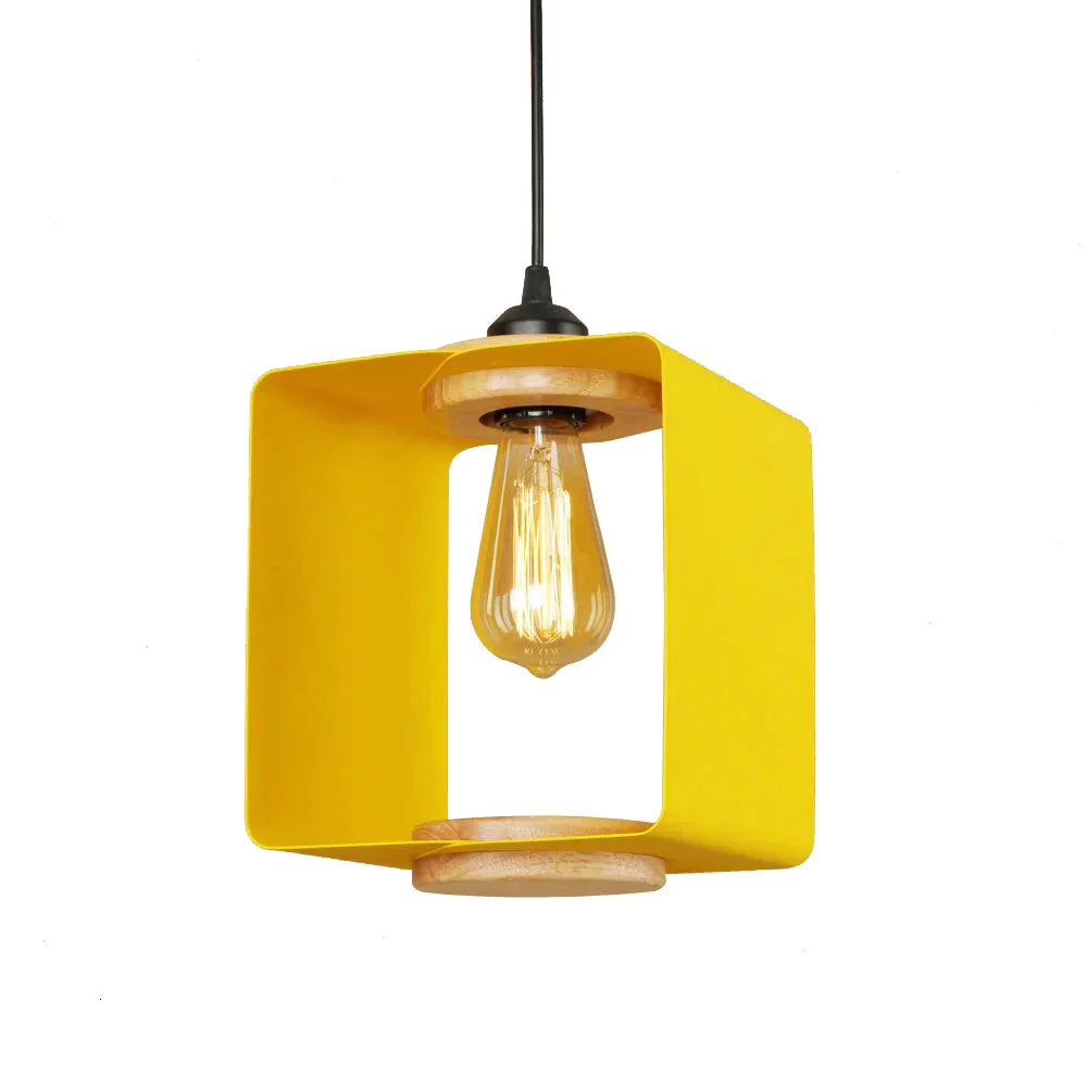 Country Retro Square Iron Pendant Light Led E27 Modern Industrial Hanging Lamp With 4 Colors For