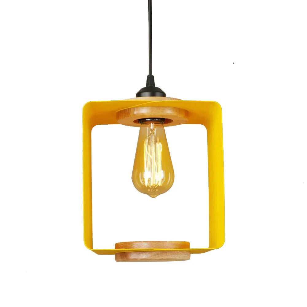 Country Retro Square Iron Pendant Light Led E27 Modern Industrial Hanging Lamp With 4 Colors For