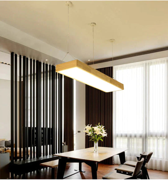 Pendant Lights Natural Wood Modern Rectangular Long Lamp Hotel Hall Shop Commercial Study Room Light