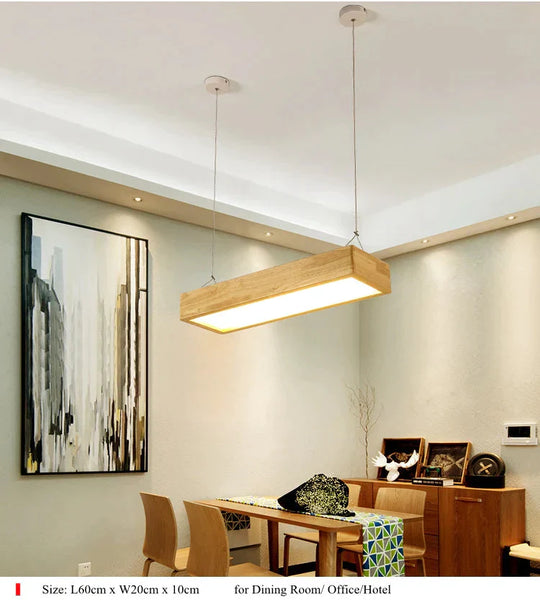 Pendant Lights Natural Wood Modern Rectangular Long Lamp Hotel Hall Shop Commercial Study Room Light