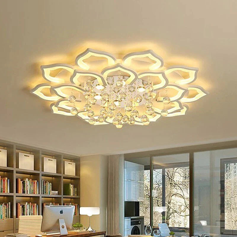 Modern Led Ceiling Lights Fixtures For Living Room White K9 Crystal Home Bedroom Lamp With Remote