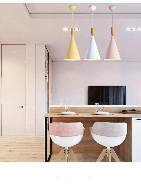 Nordic Creative Bar Loft Pendant Lights Cafe Restaurant Bedroom Multicolor Aluminum Lamp Shade Wood