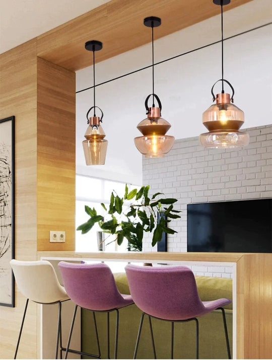 Modern Industrial Personality Glass Pendant Light E27 Led Lamp For Living Room Dining Bedroom