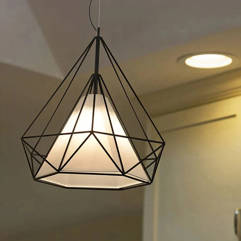 Modern Art Deco Black/White Birdcage Pendant Lights Iron Minimalist Retro Light Loft Pyramid Lamp