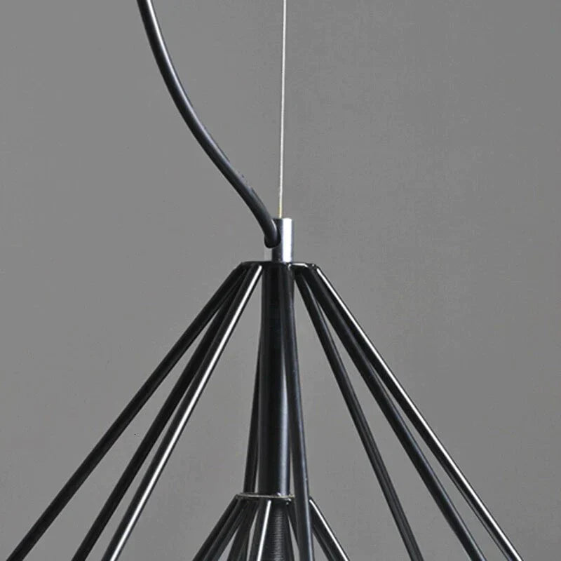 Modern Art Deco Black/White Birdcage Pendant Lights Iron Minimalist Retro Light Loft Pyramid Lamp